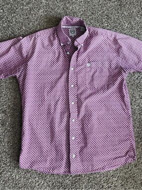 Cinch Short-Sleeve Button-Down Shirt - Purple Geo Print